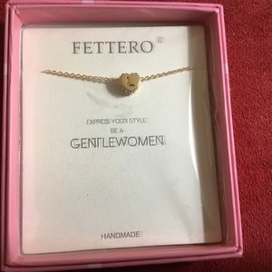 NIB Fettero 14" Gold Plated Cubic Zirconia Tiny Initial Heart Necklace “L”